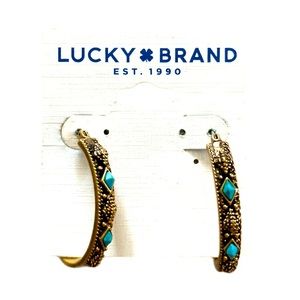 Lucky Brand Gold/Turquoise Hoop Earrings